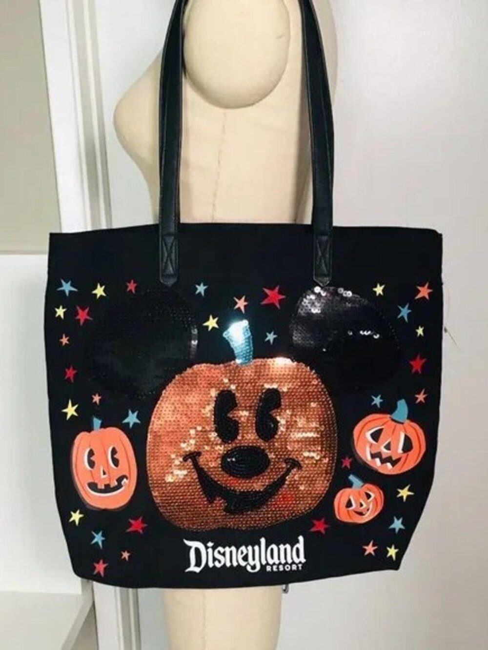 Halloween Disney Parks Mickey Jack o Lantern Orange Sequin Tote Bag